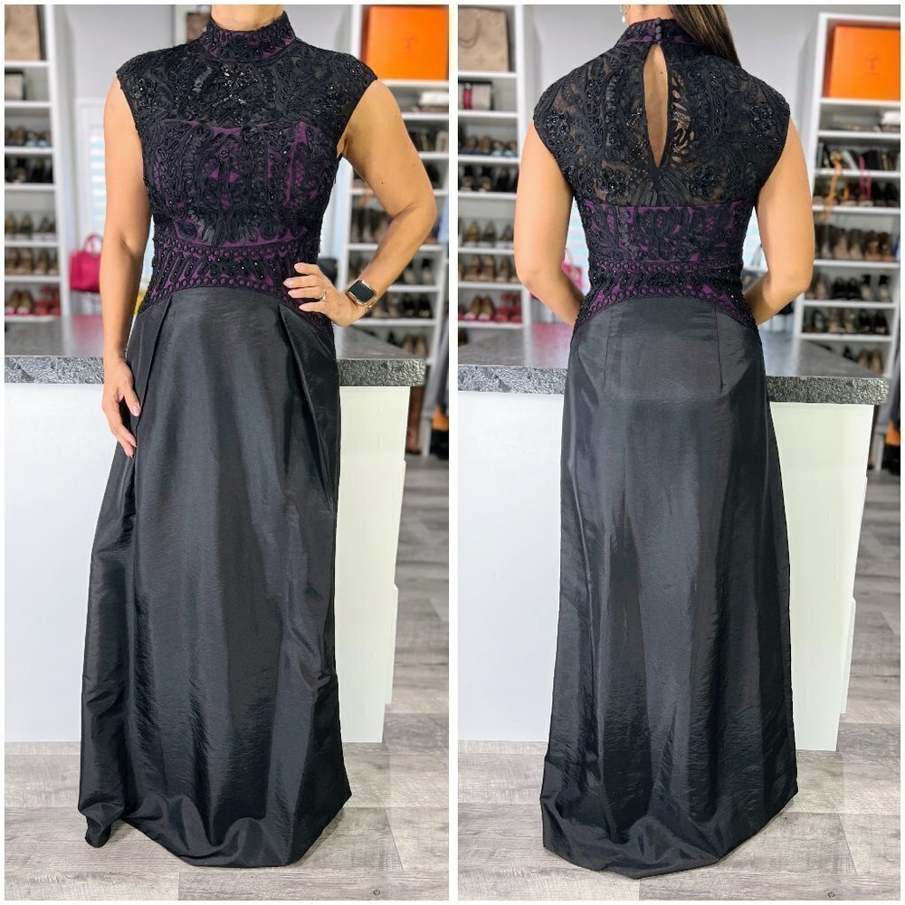 Rare NWT Sue Wong Purple Black Lace Formal Gown $495 - Picture 3 of 15